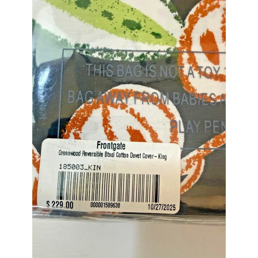 Grandinroad Frontgate‎ Greenwood Botanical King Duvet Reversible Cotton Black